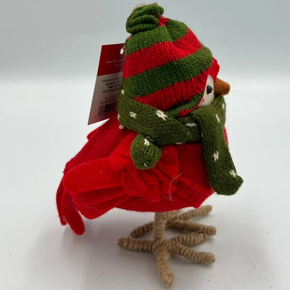Target Wondershop Christmas Bird Ornament Red Green Beanie Scarf 2015 NWT